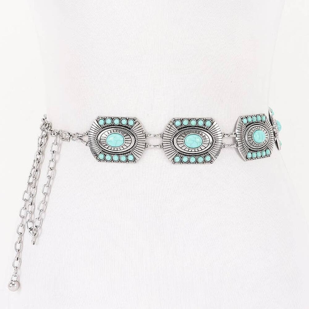 Western Metal Concho Chain Belt – Silver